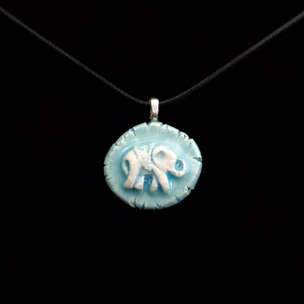 Handmade Ceramic Light Blue Elephant Pendant Necklace